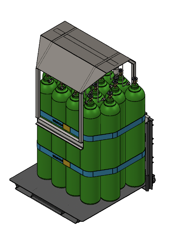 18 Pallet Manifold 3D drawing - angle view with cylinders